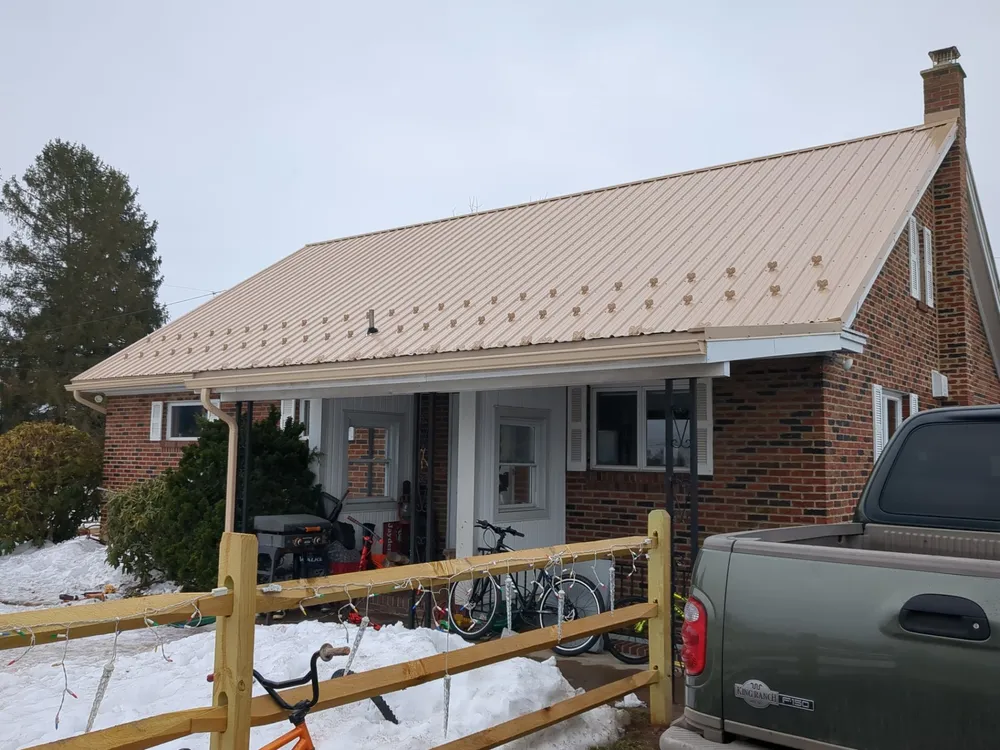 Tan Metal Roof and Gutter Replacement for Valley View Home, Valley View, PA, photo 7